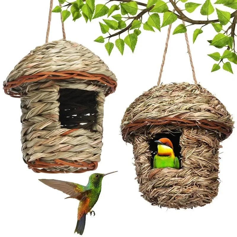 Hand-Woven Straw Bird Nest House – Outdoor Hanging Birdhouse