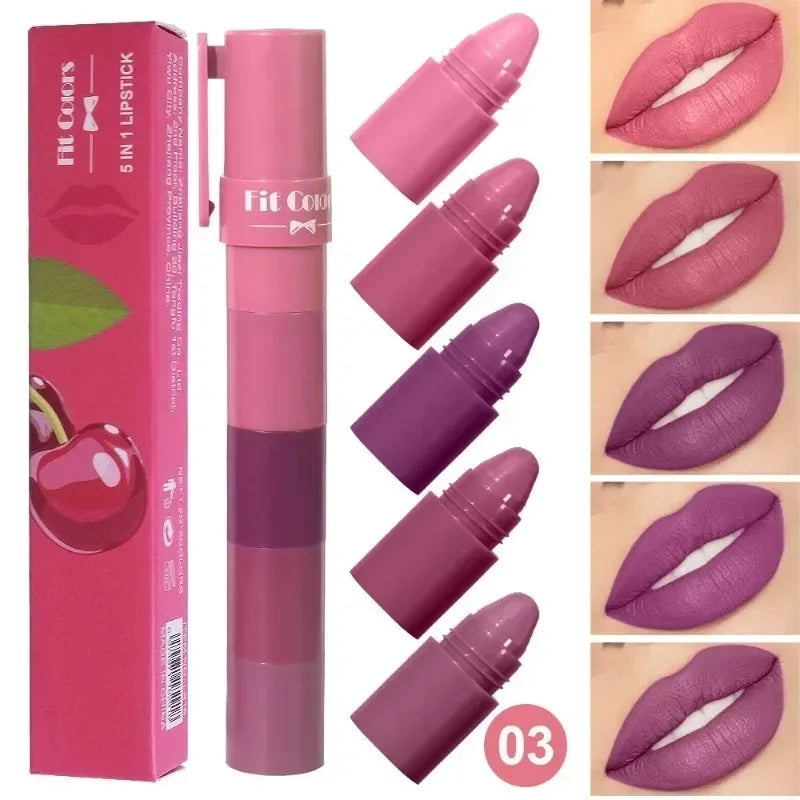 1 Matte Velvet Lipstick Crayon Combo Pink Red Lip Tint Sexy Zpaxo 03 Cherry 5 In 1