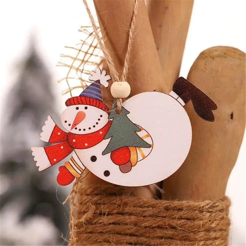 Hand Painted Natural Wooden Christmas Ornaments Hanging Pendant Santa