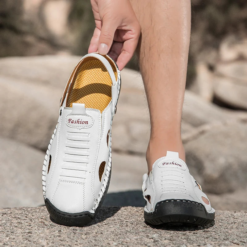 Summer Men Sandals Leather Mens Casual Shoes Outdoor Beach Roman Zpaxo