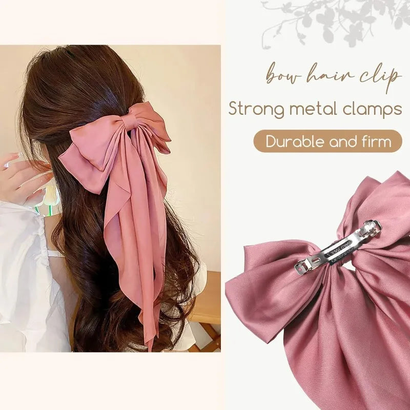 Elegant Bow Ribbon Hair Clip Women Fashion Solid Satin Trendy Bowknot