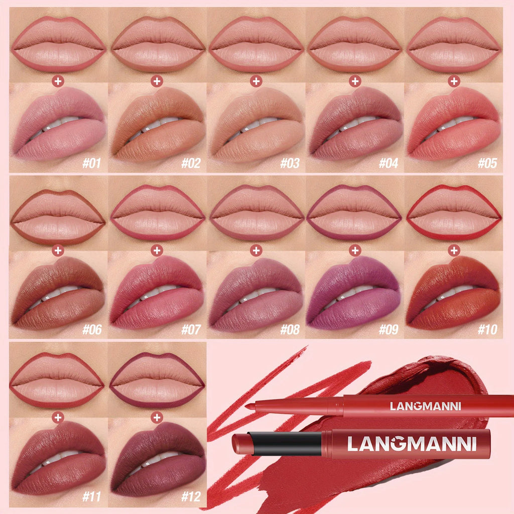 Oblique Rotating Matte Lipstick Lasting & Matte Lip Liner 2 Combination Set Zpaxo
