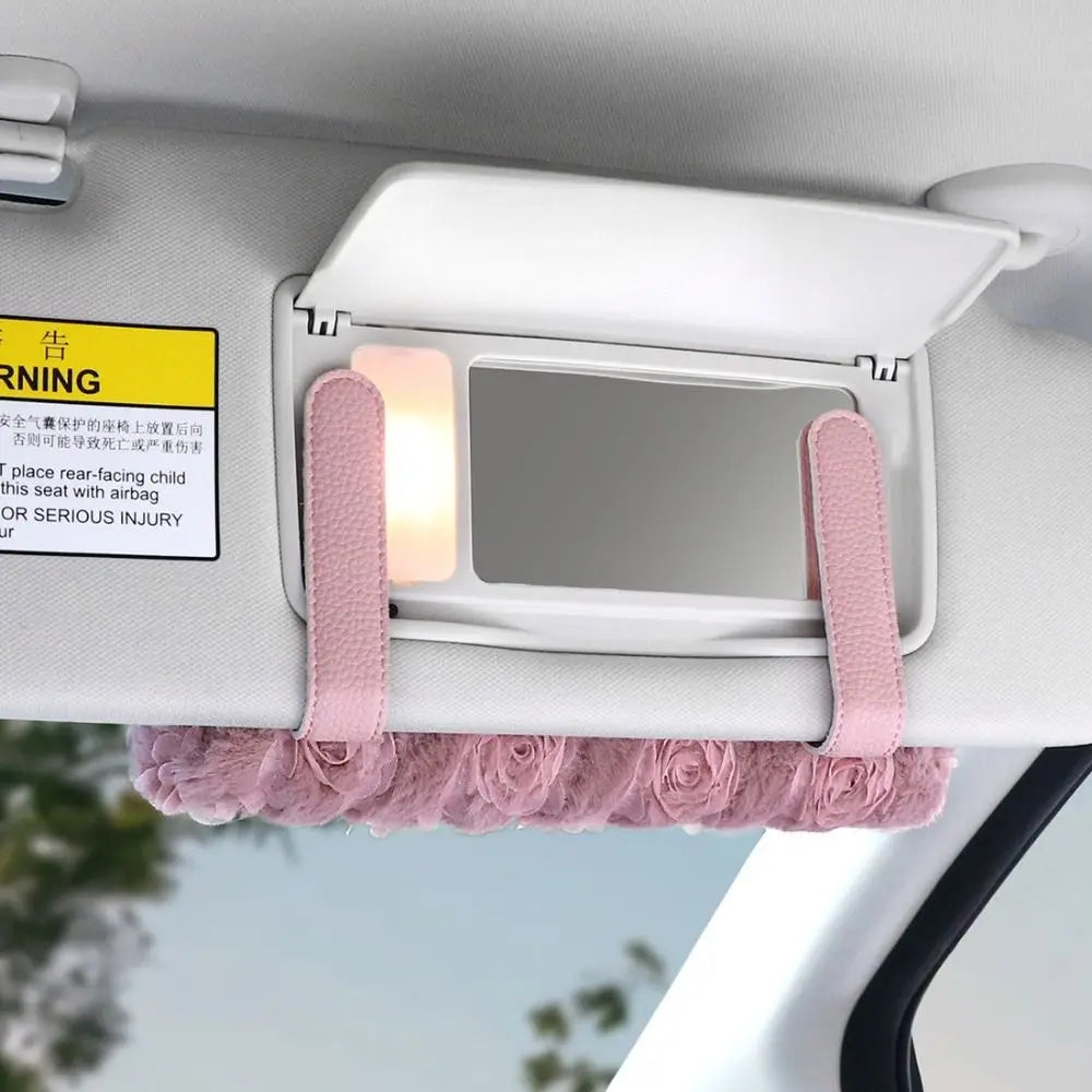 Car Accessories Leather Rose Tissue Box Pink Black Cute Napkin Zpaxo