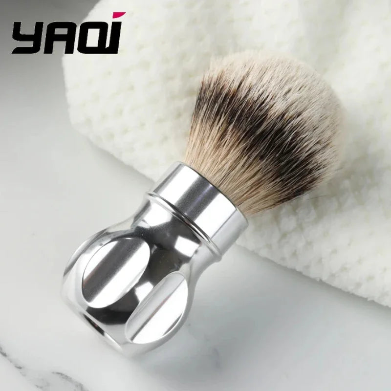 YAQI 24MM Gemini Anodized Metal Handle Silvertip Badger Hair Shaving Brush For Mens Cleaning Beard Advanced style Shaving Brush Zpaxo