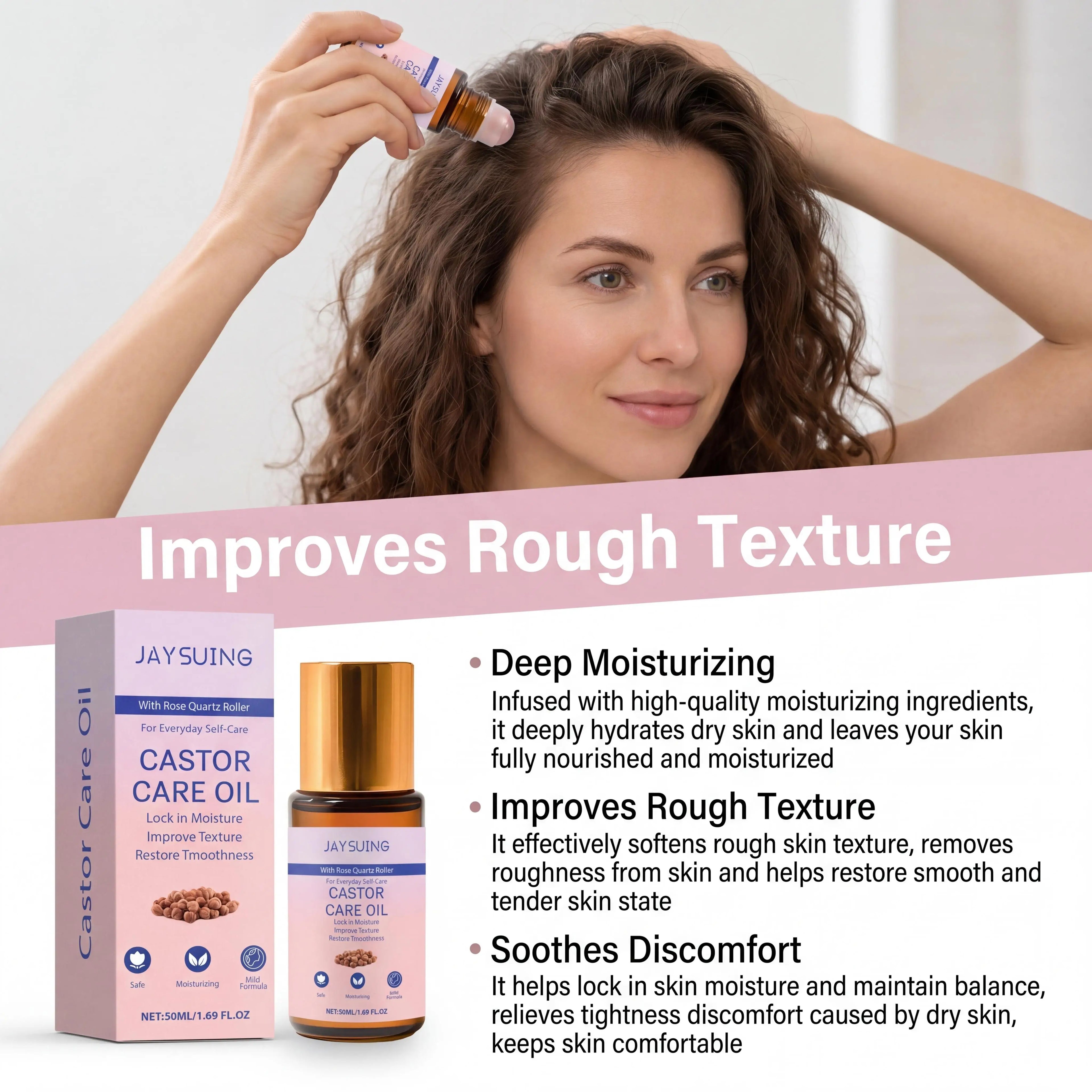 Organic Castor Oil Rose Quartz Roller – Skin & Hair Care Castor Oil Roller Zpaxo