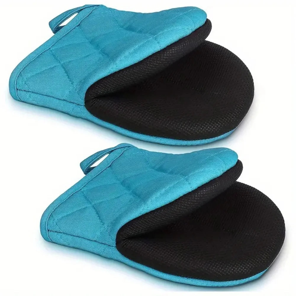 Short Oven Mitts Silicone Kitchen Gloves Heat Resistant 500 Non Slip Zpaxo blue 2pcs