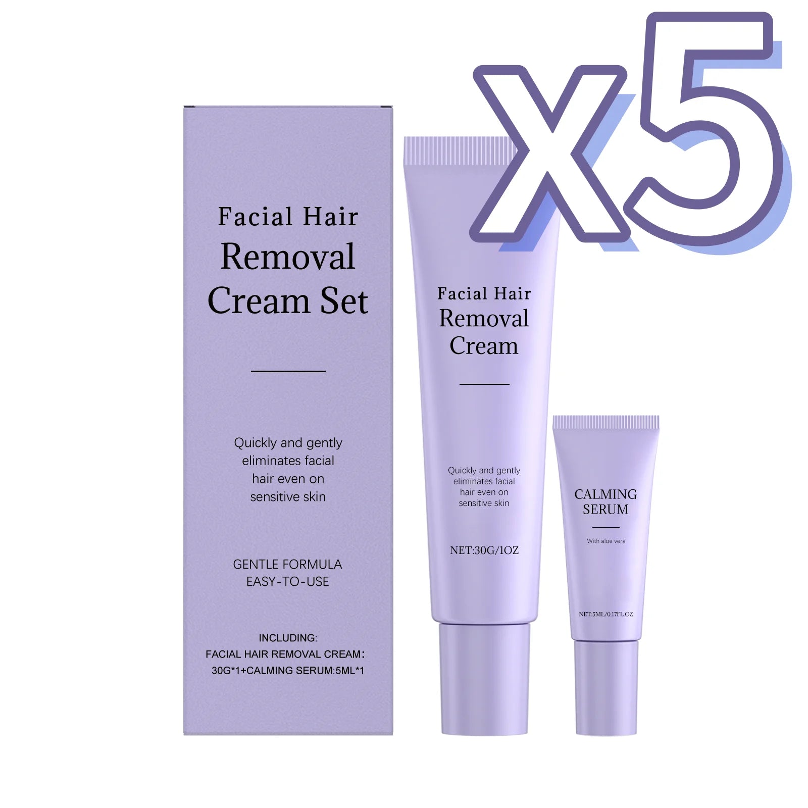 Painless Face & Body Hair Removal Cream + Calming Serum Kit Hair Removal Kit Zpaxo 1 set Boxed X 5