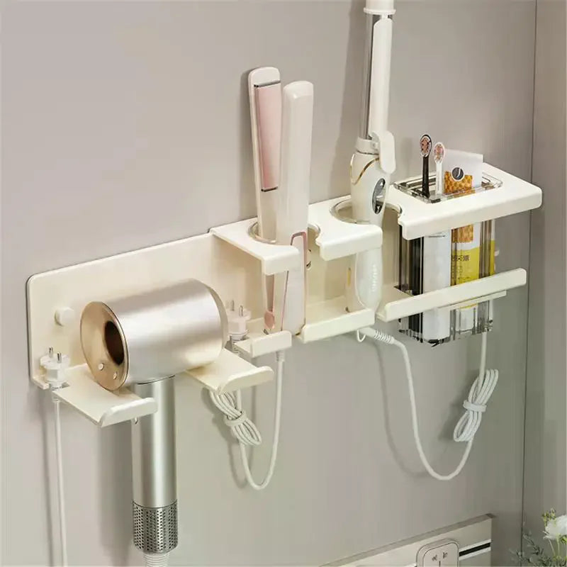 Multifunctional Hair Dryer Holder Integrated Large Capacity Storage Wall Mounted No Drill Organizer Bucket Aluminum Bathroom Rac Zpaxo