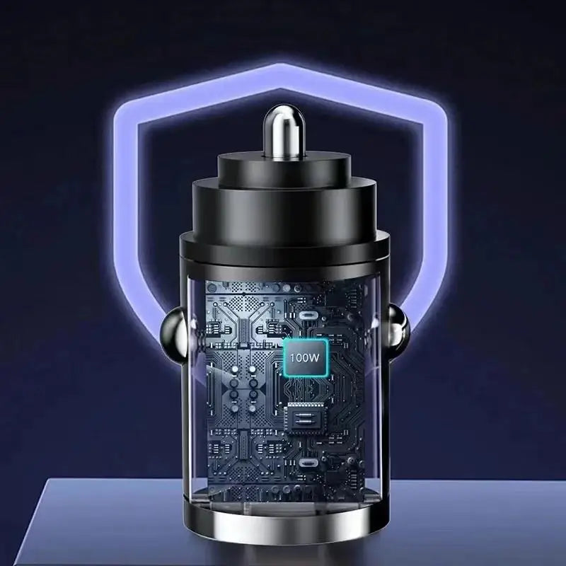 100W Car Charger Type USB C Dual Port Fast Charging For iPhone Samsung Huawei Xiaomi Pull Ring Socket Cigarette Lighter Charger Zpaxo