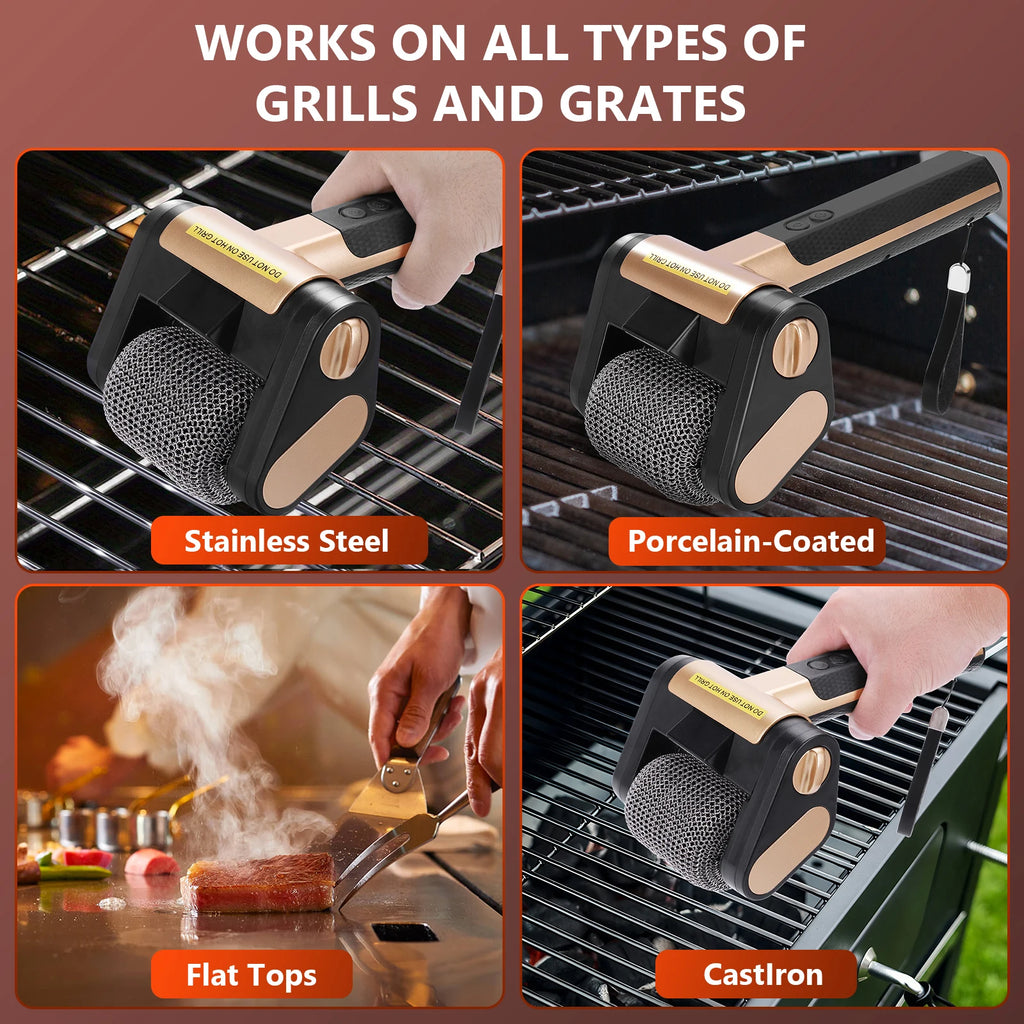 Electric Stainless Steel Grill Brush Rechargeable Roller BBQ Cleaner
