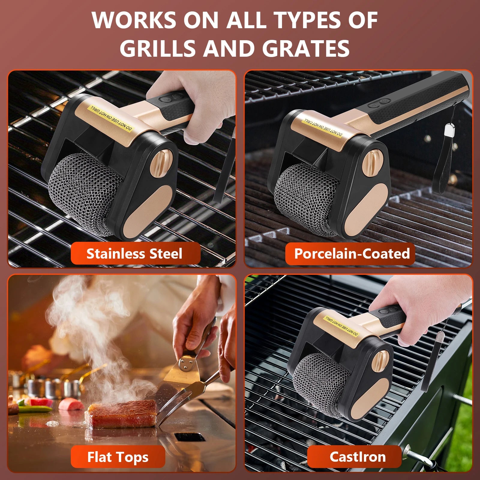 Electric Stainless Steel Grill Brush Rechargeable Roller BBQ Cleaner