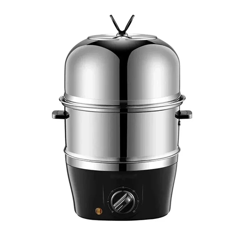 Multi-Function Stainless Steel Double-Layer Egg Cooker – Steamer, Poacher, and Breakfast Maker Egg Boiler Mini Kitchen Appliance Zpaxo black US