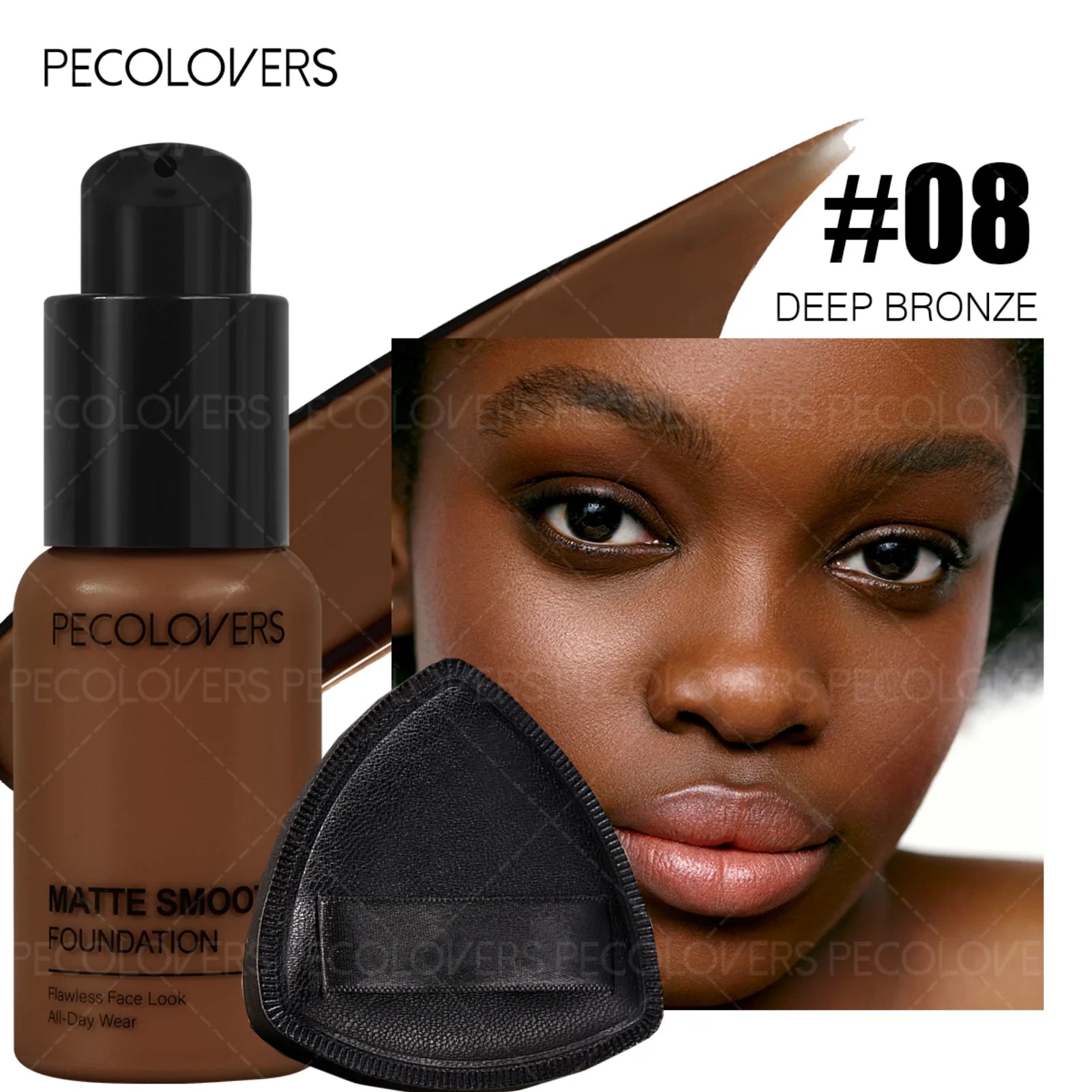 2PCS/Set Waterproof Liquid Foundation and Puff, Hydrating, Moisturizing Liquid Foundation, Long-Lasting , Dark Circle Concealer Zpaxo 08