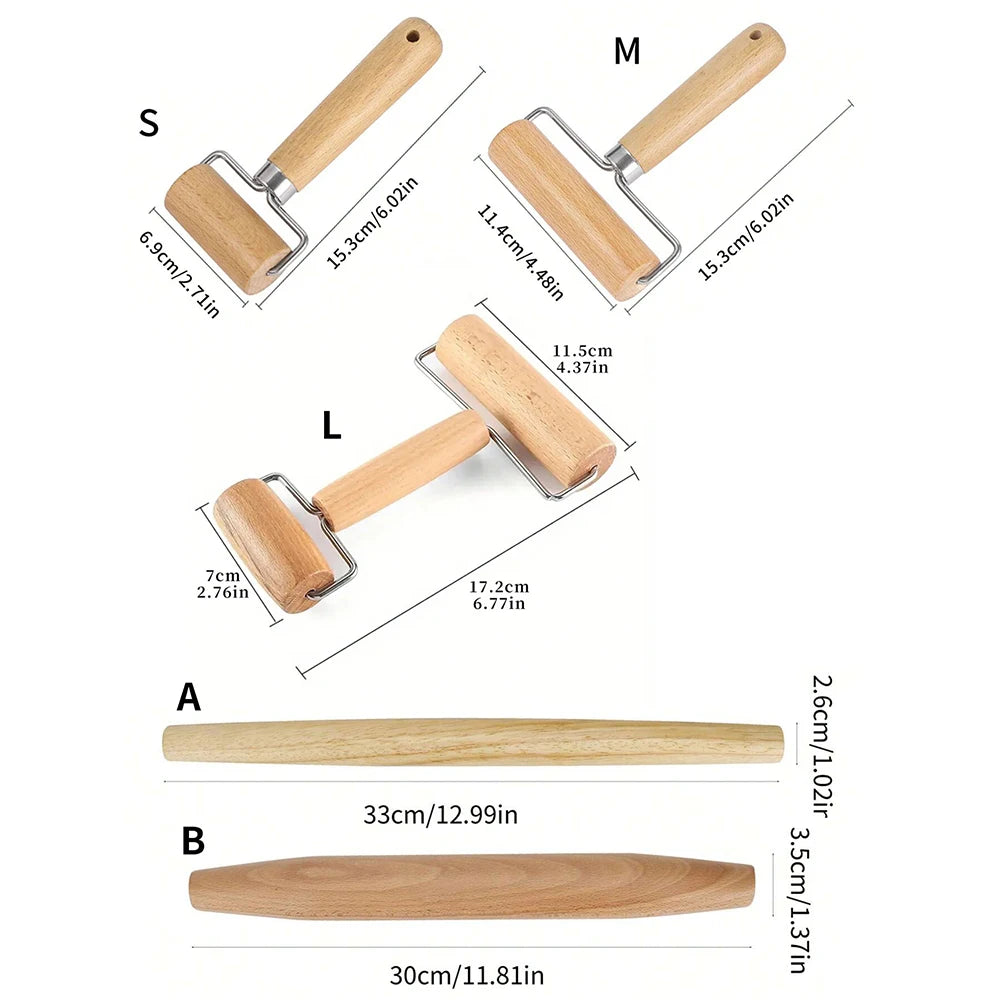 Wood Rolling Pin With Handle for Baking Dough Roller Pastry Pasta Pizza Roller Kitchen Utensils Zpaxo