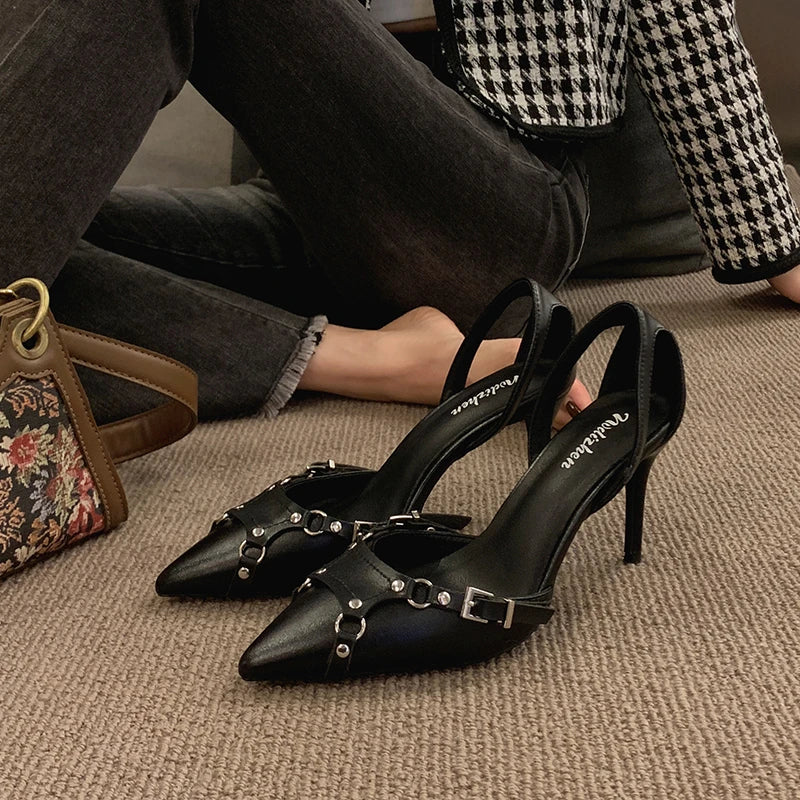 2025 Summer Heel Women Sandals Fashion Pointed Toe Butterfly-knot
