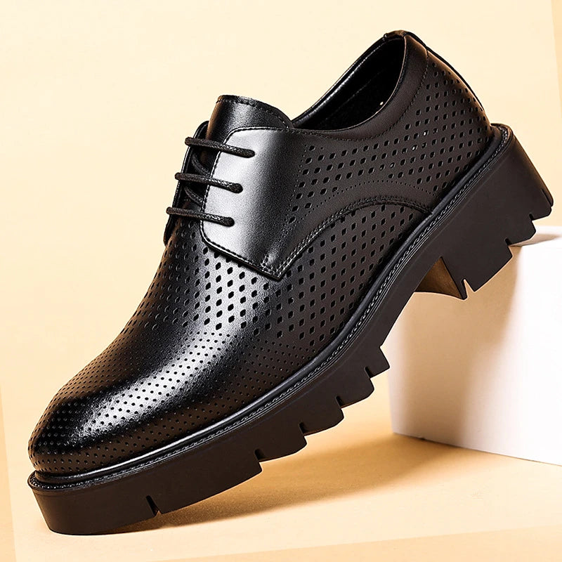 Mens Black Leather Perforated Pointed Toe Lace Up Formal Business Zpaxo
