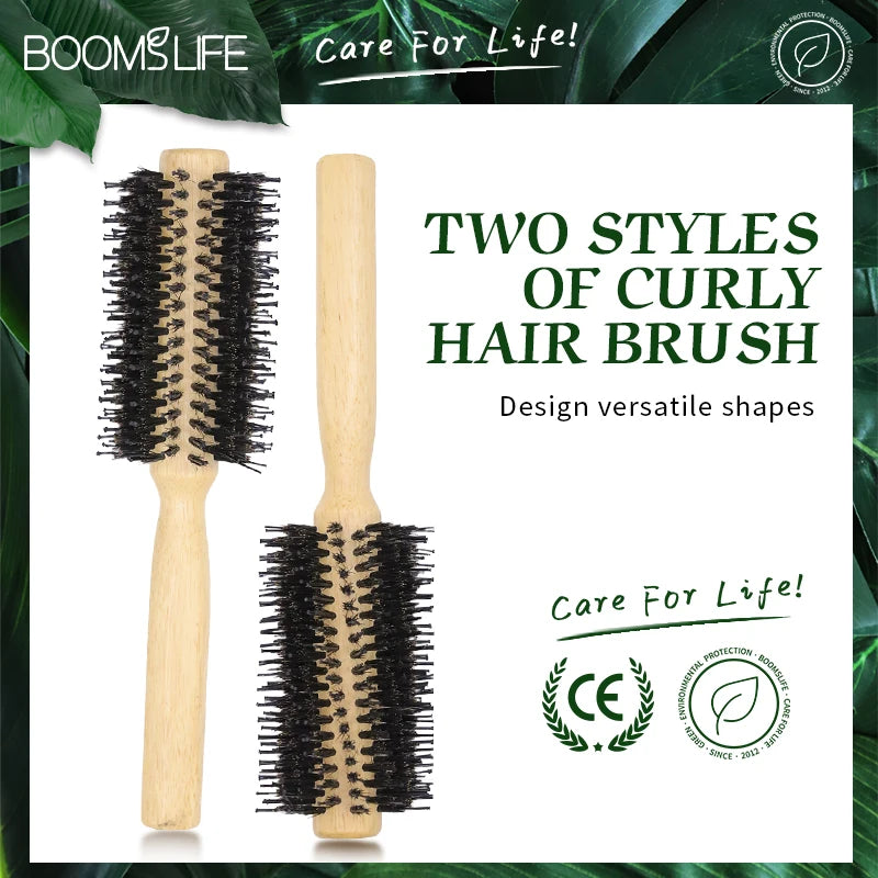 Boar Bristles Round Hair Brush Women Anti Static Wood Comb Hair Curling Styling Barrel Rolling Detangling Hair Comb For Curly Zpaxo