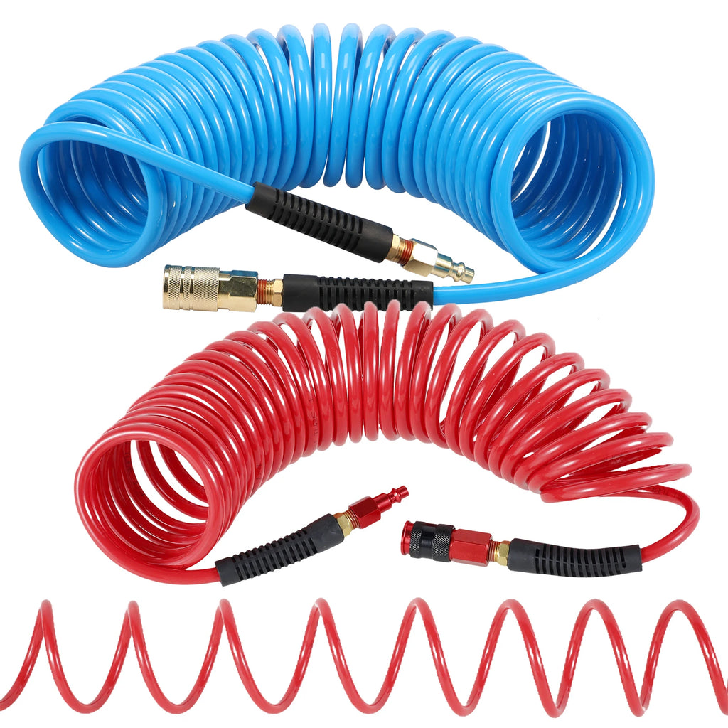 25FT Air Compressor Hoses with Coupler and I/M Plug Sturdy Flexible PU Recoil Air Hose Reliable Anti Kink Tool Accessory 300 PSI Zpaxo