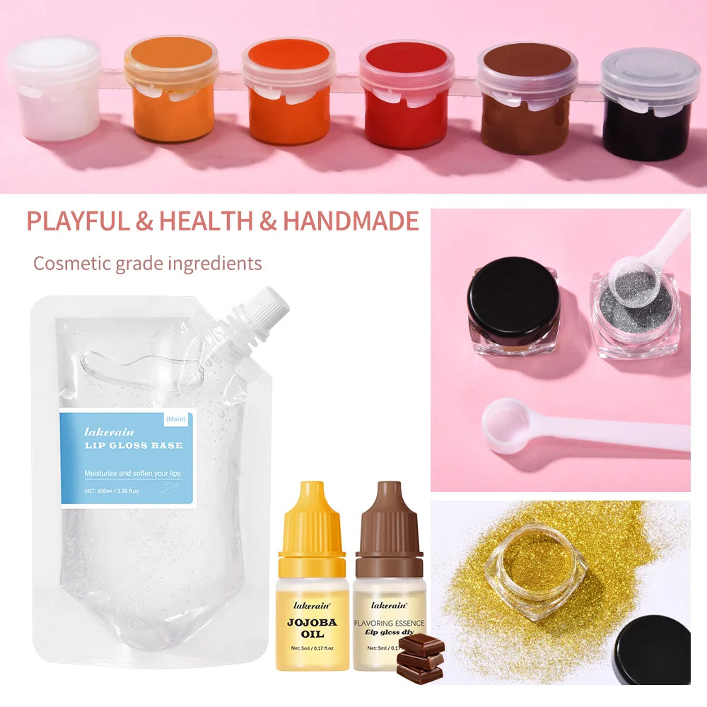 DIY Lip Gloss Kit 100ml Lip Gloss Base Powder Glitter Flavor Essence and Tube for Girl woman Gifts Lip Gloss Pack Set Cosmetics Zpaxo