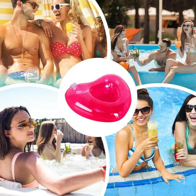 Floating Cup Holder For Pool Heart Shape Inflatable Cup Holder Inflatable Heart Design PVC Poolside Tray For Spa Beach Parties Zpaxo