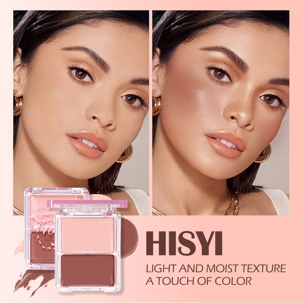 Dual Cream Blush Highlighter Buildable Pigment Dewy Cheek Face Glow Zpaxo