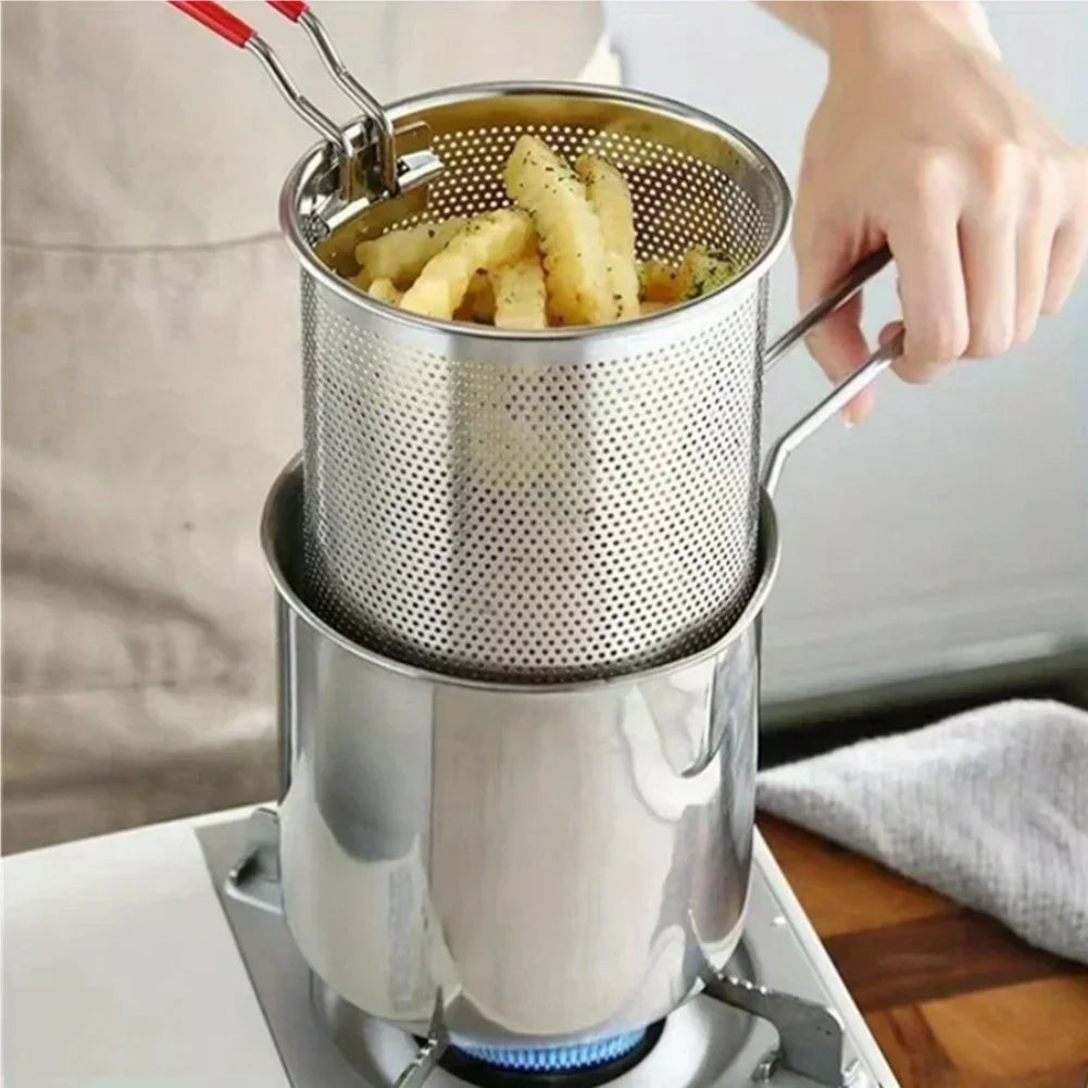 stainless steel fryer with French fries and chicken wings, household small oil pot with filter screen, Tianfu Luo pot Zpaxo