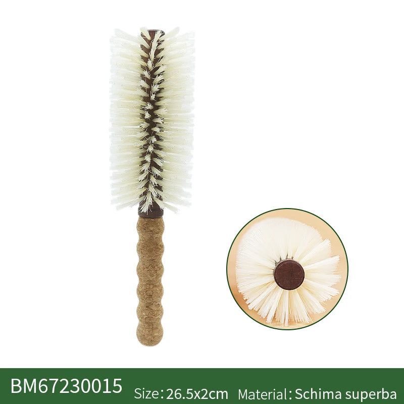 Personalized Name Boar Bristle Roller Hair Brush Cork handle Women Round Rolling Brush Barrel Curling Straight Twill Hair Comb Zpaxo big China Mainland