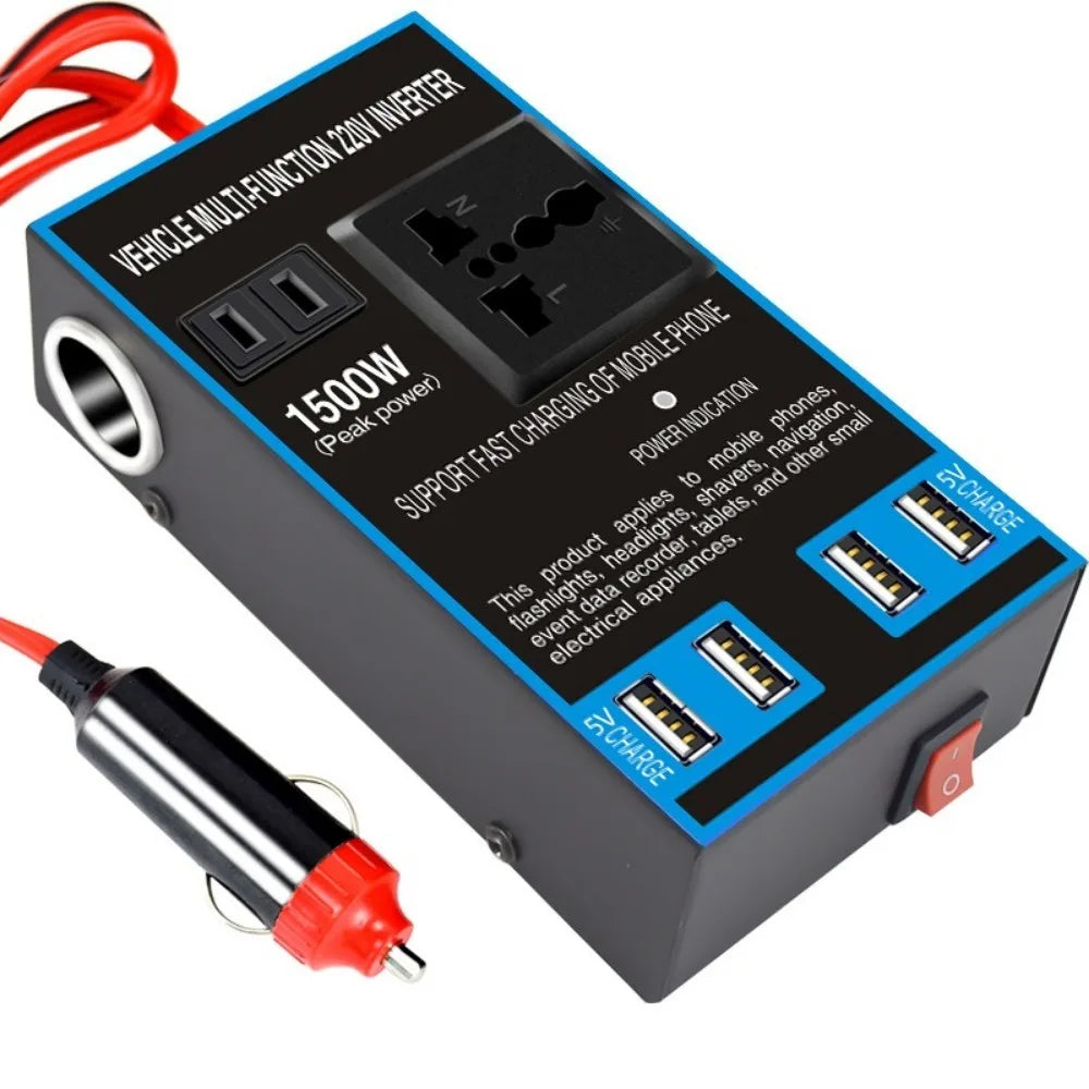 Power Portable Car Inverter DC 12V 24V AC 110V 220V 1500W Universal Zpaxo Black
