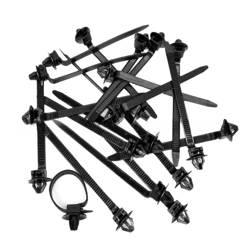 10 Car Nylon Black Cable Ties Push Mount Wire Harness Fastener Clamp