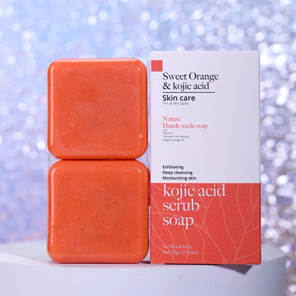 Kojic Acid Scrub Soap orange Fragrance Body Face Wash Nature Ingredient Papaya Floral Pattern Paper Style Bath Zpaxo