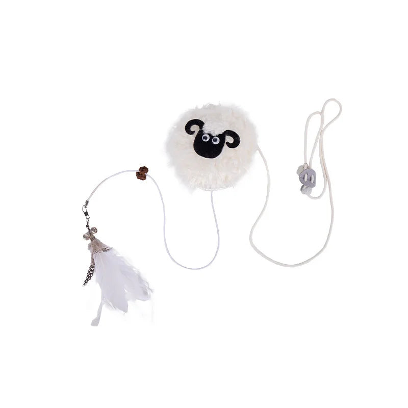 Interactive Cat Feather Wand Toy – Lamb Plush Teaser Stick