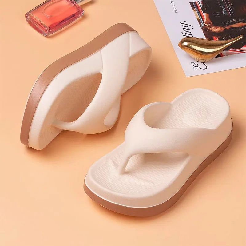 Women's Flip-flops Summer Outdoor Indoor Thick-soled Sandals Increase Zpaxo Beige 39-40