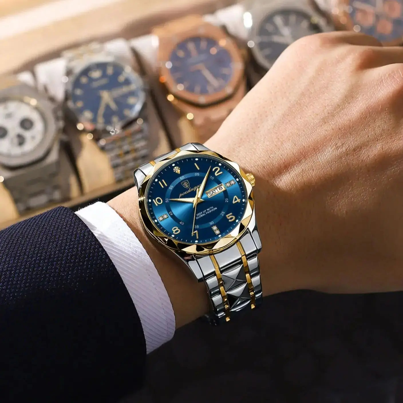 POEDAGAR Top Business Men Quartz Watch Waterproof Date Week Luminous Wristwatch Stainless Steel Fashion Men's Watches Man Clock Zpaxo