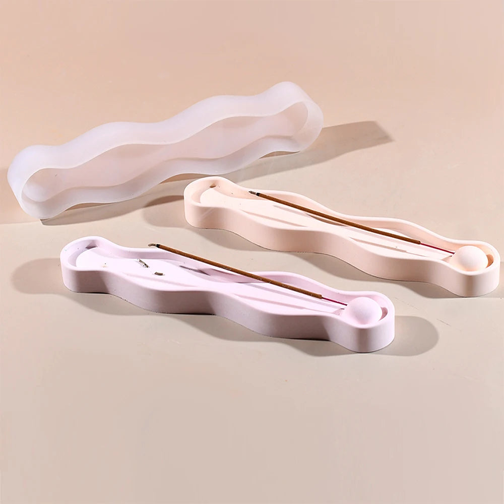 Wave Long Incense Tray Silicone Mold Set DIY Scented Stick Stand Incense Holder Plaster Art Craft Making Resin Mold Home Decor Zpaxo