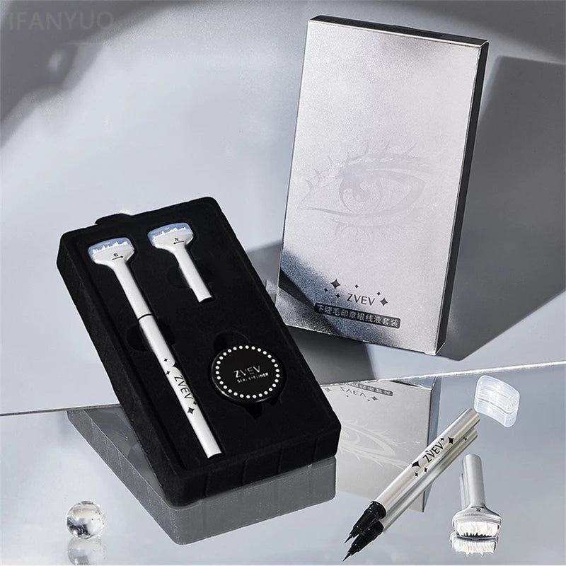 Waterproof Lower Eyelash Stamp Set Quick Dry Portable 0.01mm Tip Eye Liner Lower Lash Stamp with Ink False Eyelashes Accessories Zpaxo