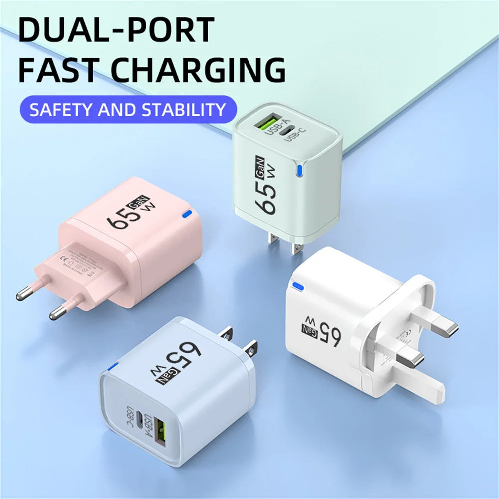 65W GaN USB-C Fast Charger – US/EU/UK Plug | PD Quick Charge USB-C Wall Charger Zpaxo