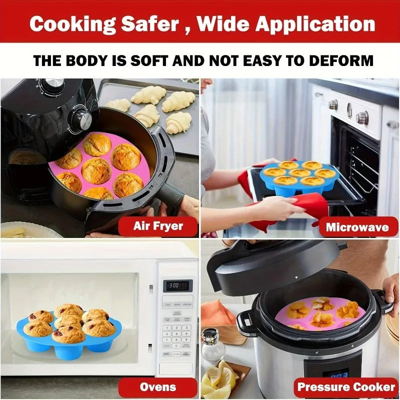 2026 New Silicone Egg Bite Molds for Air Fryer - 7-Cavity Non-Stick Muffin Pan for Cupcakes/Quiches/Tarts - Dishwasher Safe Pans Zpaxo