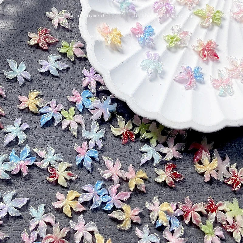 Mixed 3D Resin Gradient Colorful Transparent Luminous Lily Nail Art Decoration Bizarre Style Flower Nail Charms for Manicure DIY Zpaxo