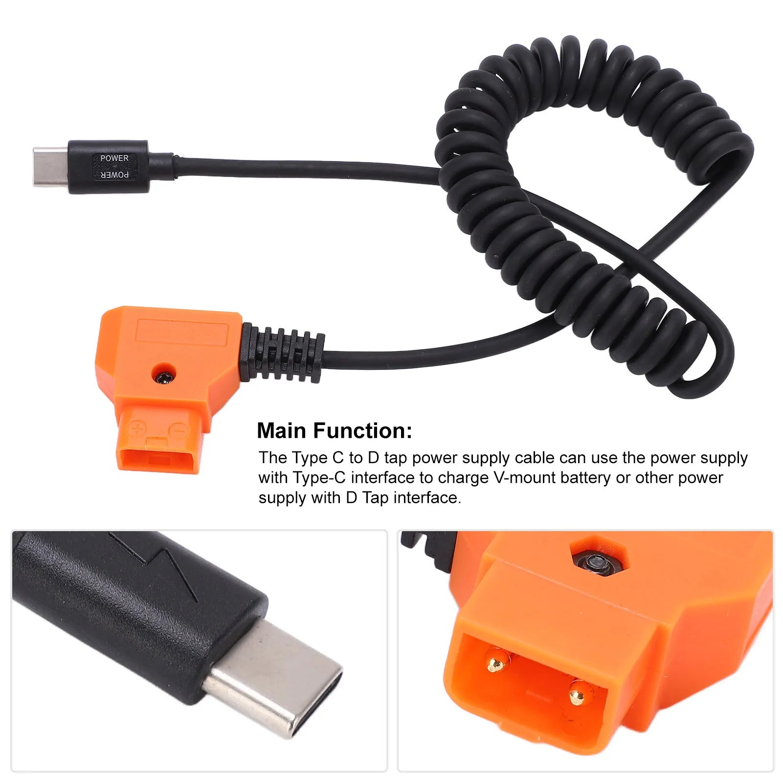 USB C Power Flexible Cable D Tap Coiled Cord V Mount Battery Supply