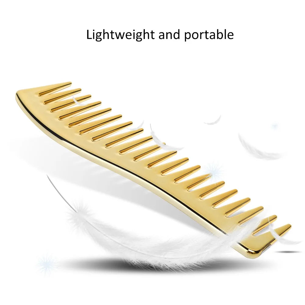 Travel Use No Handle Wide Tooth Comb Plastic Gold Salon Professional Zpaxo