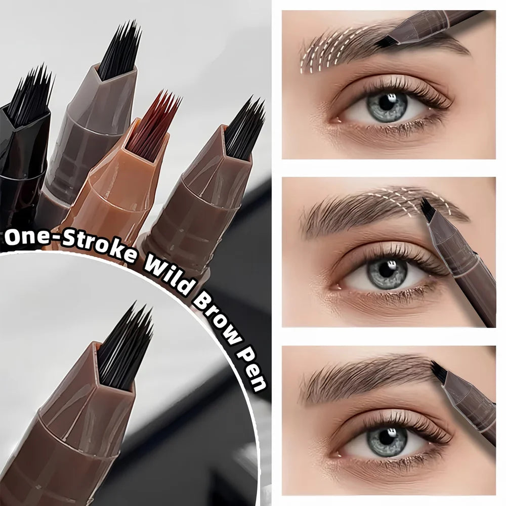 4 Tip Fork Eyebrow Pencil Waterproof Sweatproof, Natural Hair Stroke Brow Pen for Precise Eyebrow Makeup, long-lasting color Zpaxo