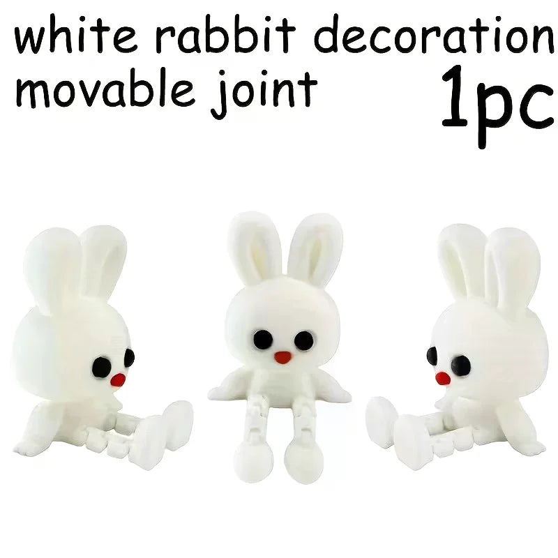 3D Printed Rabbit Ornament With Movable Joint Posable Doll Figure Fox Bear Hippo Statue Desktop Decor Holiday Gift Easter Decor Zpaxo