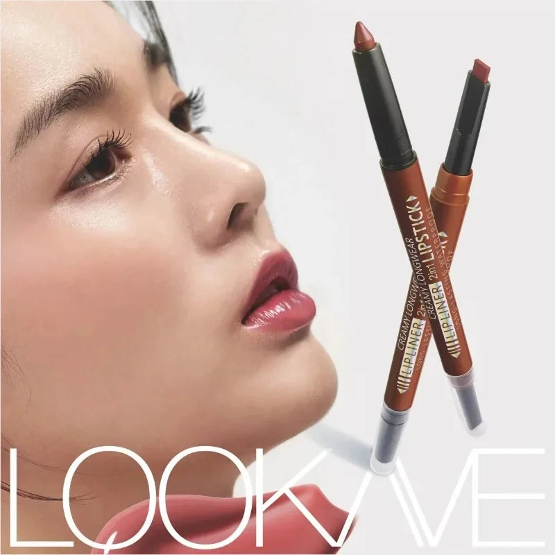 2-in-1 Lip Liner Lipstick Pen Waterproof Long-lasting Pigment Pencil