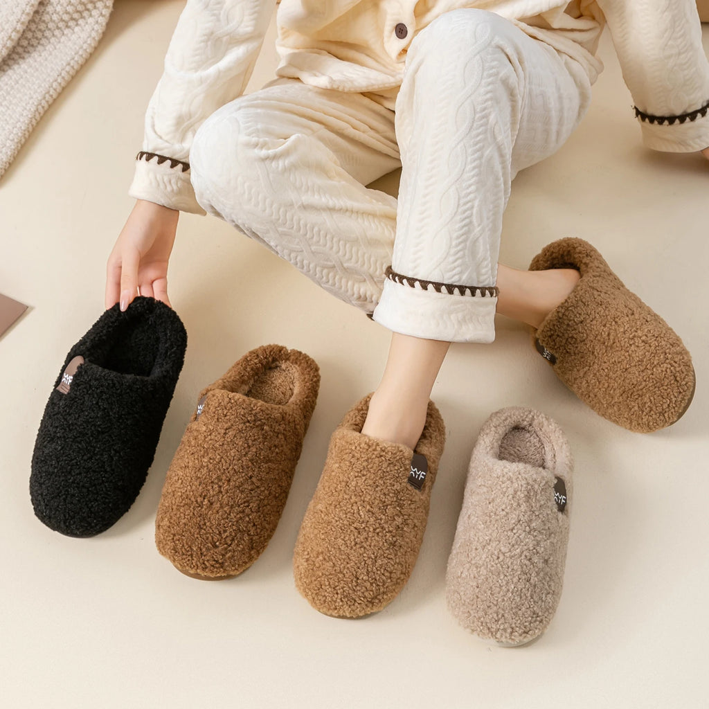 Cozy Furry Slippers Women Warm Non-slip Indoor Shoes Plush Fleece