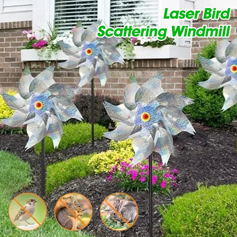 Rotating Laser Bird Repellent Windmill Reflective Pinwheels Anti