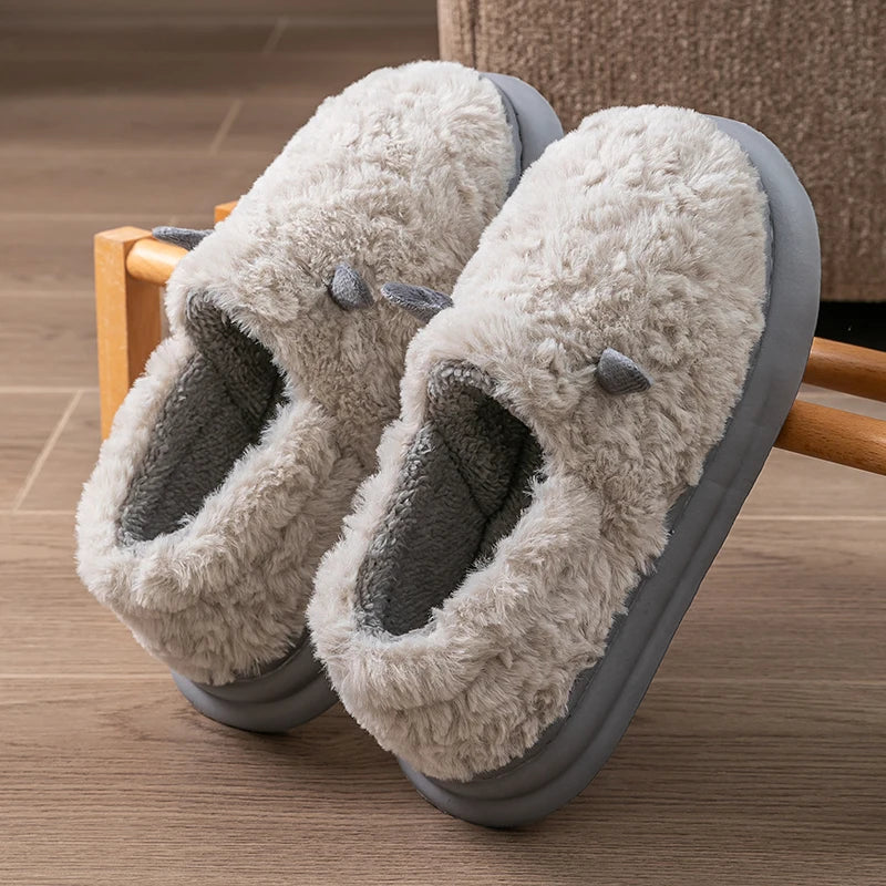 Women's Slippers Home Fluffy Warm Anti-slip Woman Shoes Bag Heel Zpaxo gray 44-45