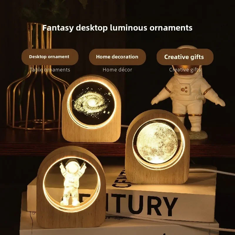 Creative Wooden Luminous Base 3D Carved Crystal Ball Desktop Decoration Gift Small Night Light Bedside Office Decoration Gift Zpaxo