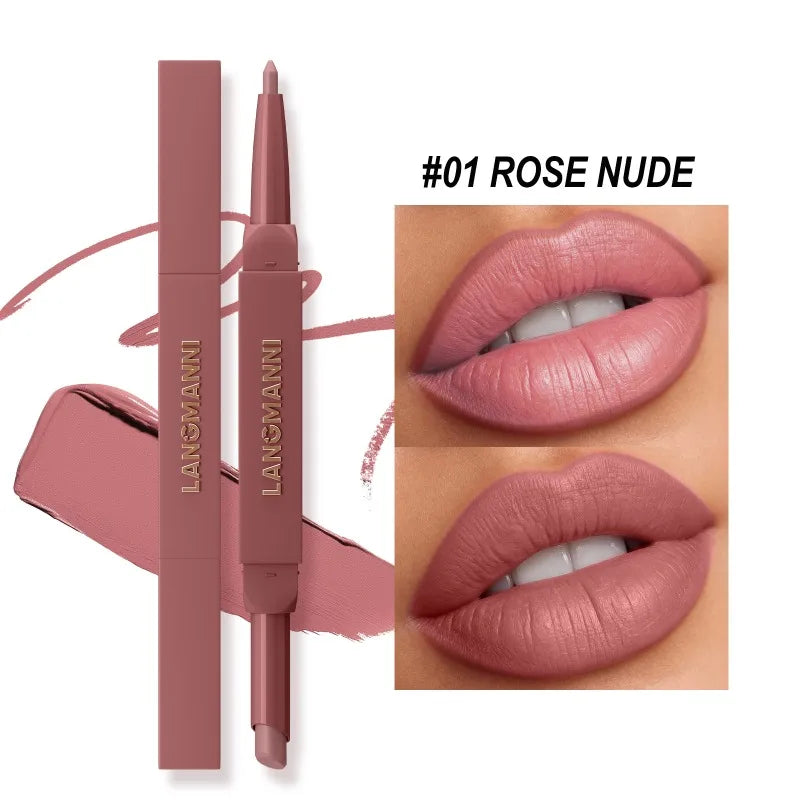 Integrated Waterproof Lipliner+lipstick Pen 2 in 1 Double-end Matte Velvet Lips Stick Silky Texture Lasting Non-stick Lip Makeup Zpaxo 01