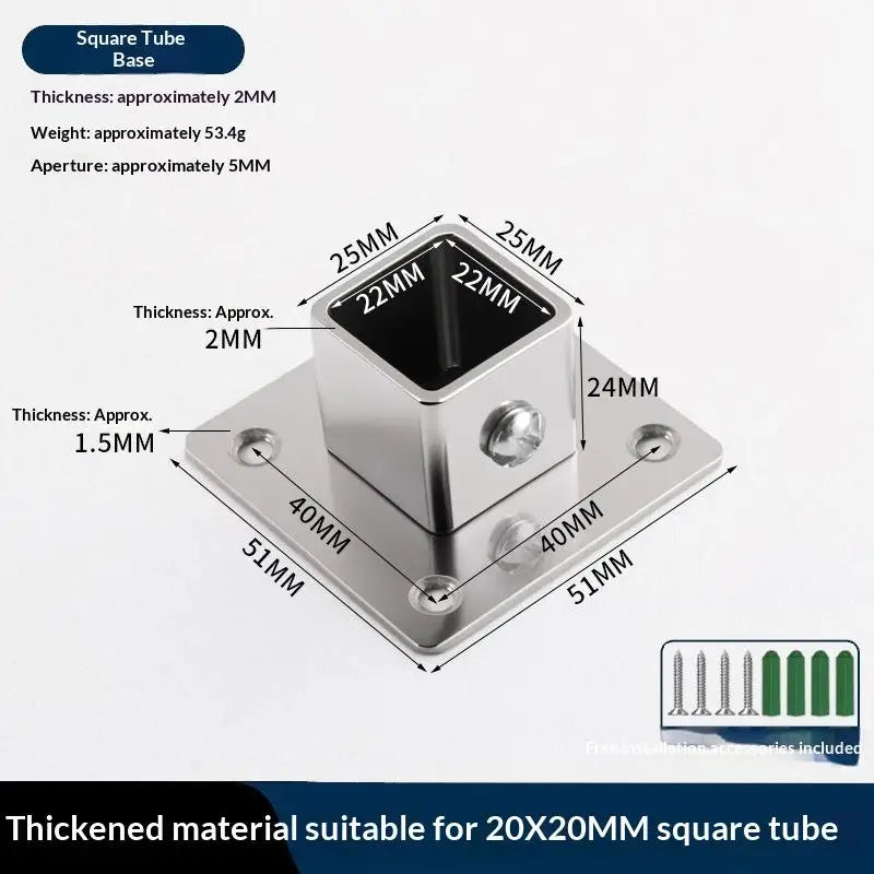 1 2 Sets Flange Base Stainless Steel Square Tube Connector Outer Dia Zpaxo 20MM