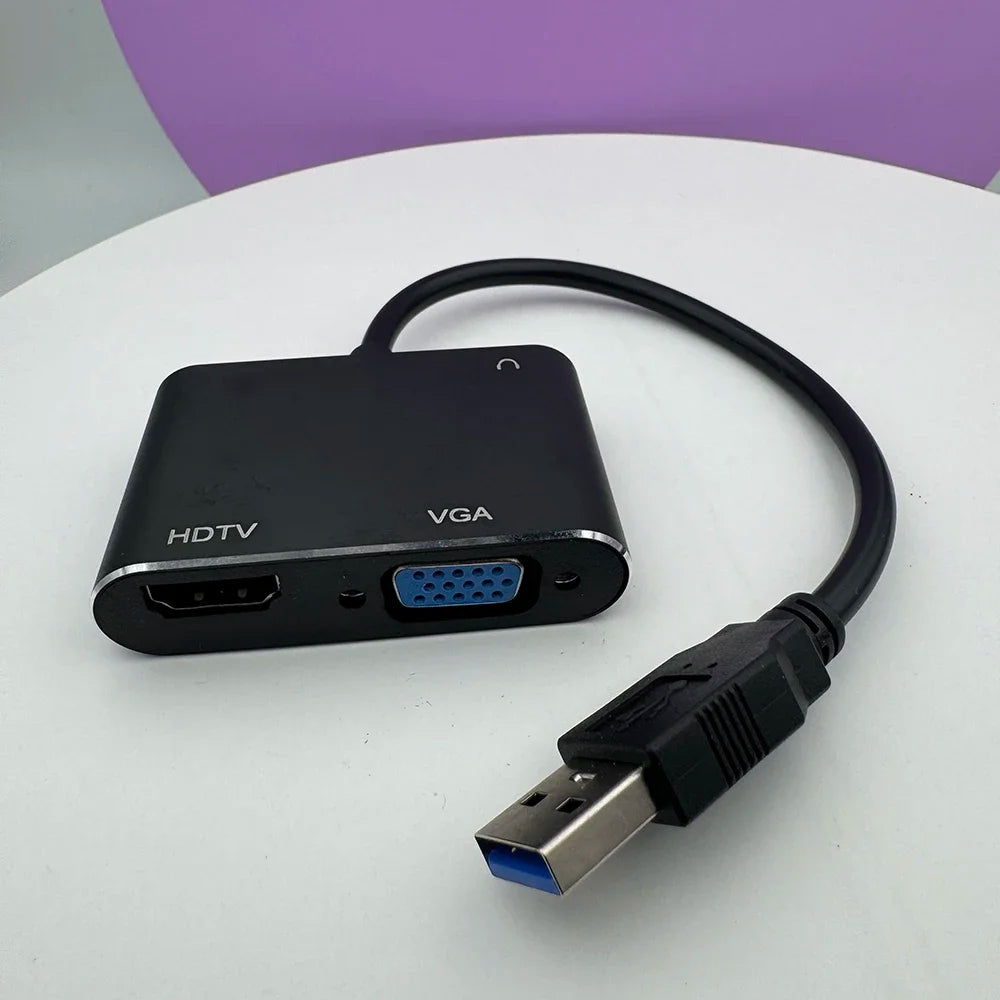 1080P Video Audio USB3.0 to HDMI-Compatible VGA Converter for Computer to Projector TV Monitor Extend Screen HD VGA Cable Zpaxo